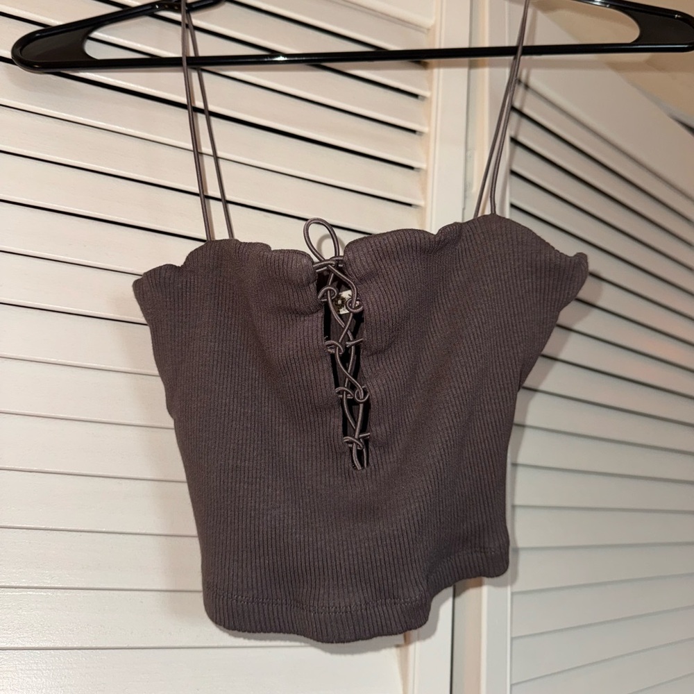 Free People Charcoal Ribbed Camisole